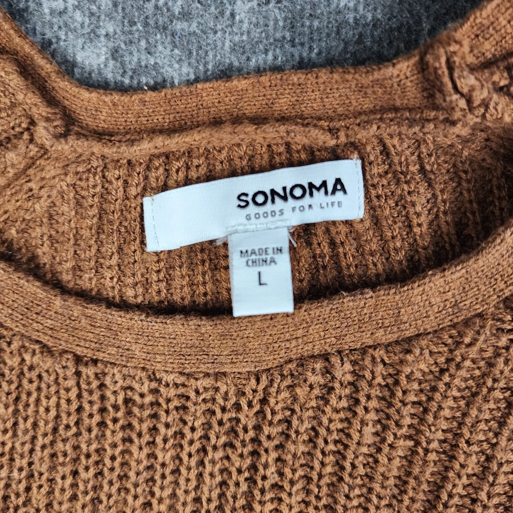 Sonoma Pullover Sweater Womens Large Brown Cable Knit Pointelle Raglan Sleeve - Picture 5 of 7